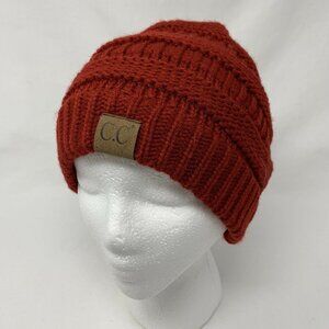 C.C. Exclusive Red Stretch Ribbed Knit Winter Cap Hat Beanie